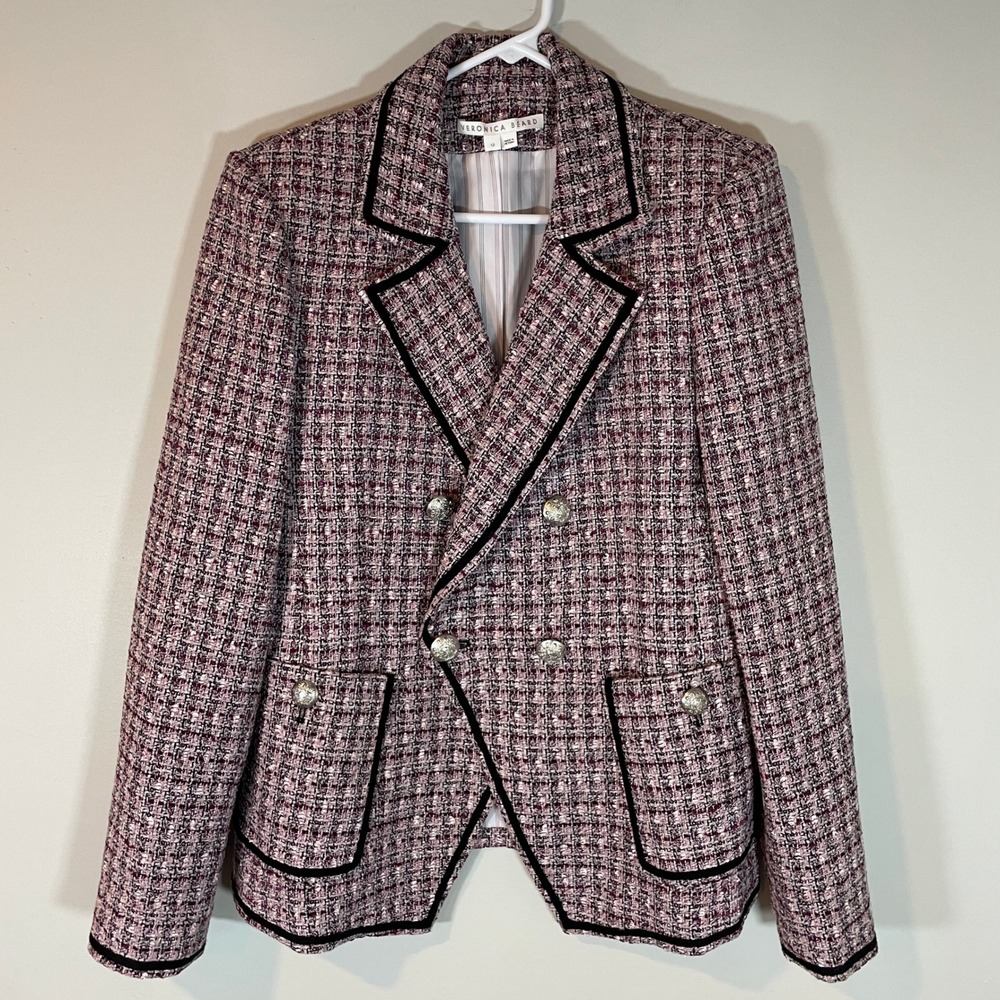 Veronica Beard Womens Size 12 Theron Pink Purple Tweed Double Breasted Blazer